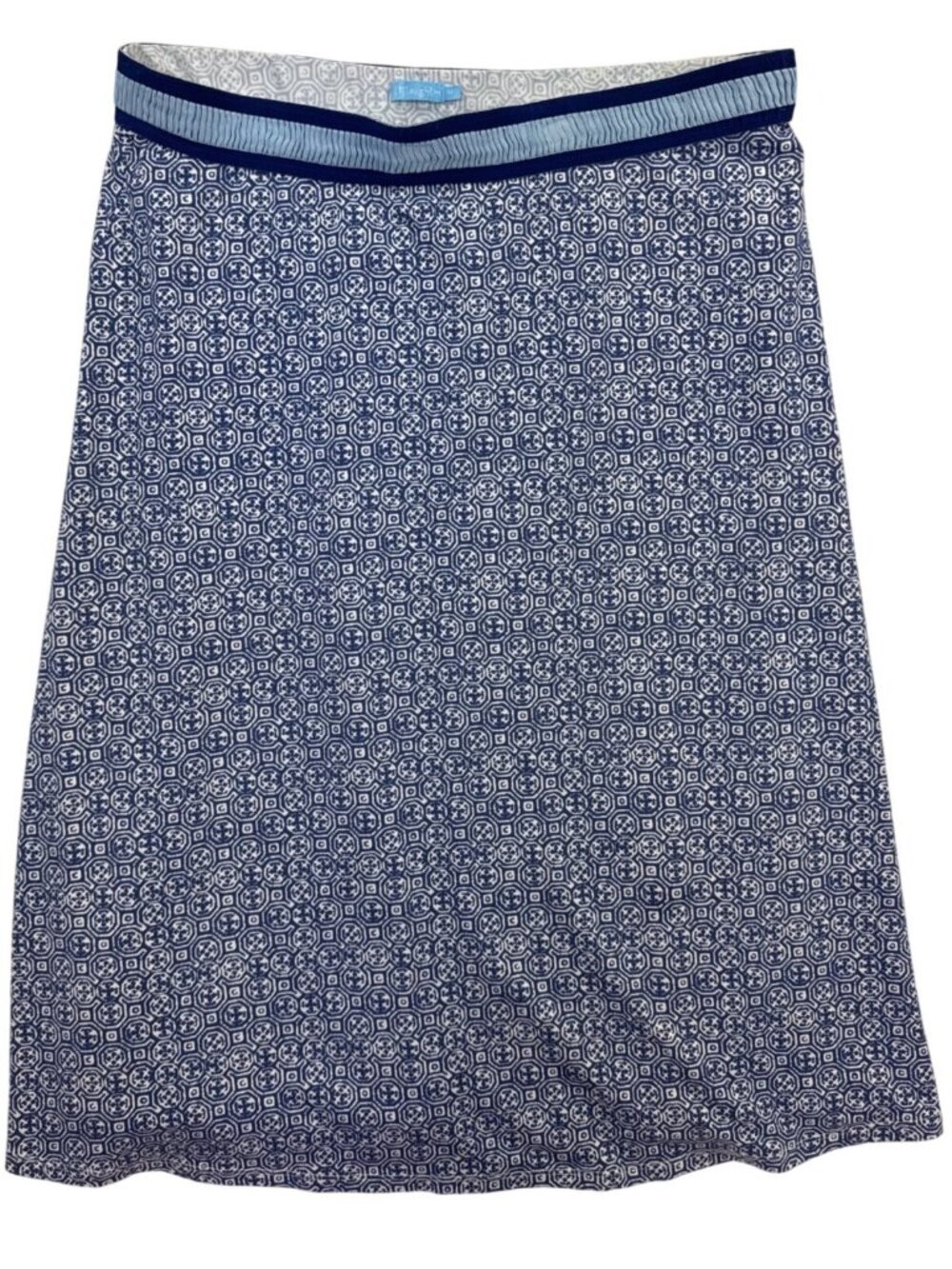 J. McLaughlin Size M Navy White Geometric A-Line Nylon Skirt Elastic Waist Flowy